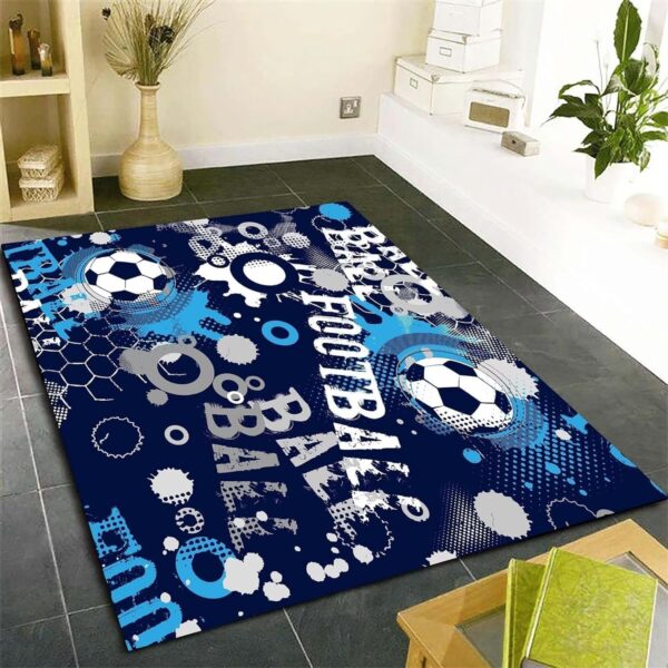 Football Rugs Boys Bedroom Living Room Rug Large 3D Graffiti Football Pattern Rug Blue Green Football Carpet Kids Teens Gaming Mat Washable Nursery Rug Runner Doormat (Navy blue,100x150cm) - Image 2