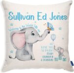 KRAFTYGIFTS Personalised Christening Gift Elephant Cushion Cover Baby Boy Girl Pillow KC (Baby Boy KC93)
