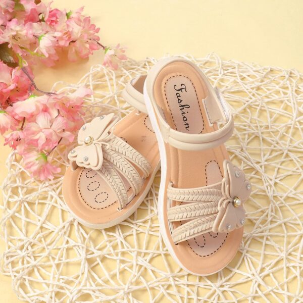 TDEOK Children's Sandals Summer Butterfly with Rhinestone Decorated Sandals Infant Princess Shoes Girls Without Heel Crawling Shoes Baby Outdoor Children's Shoes Girls Barefoot Shoes Children, White, - Image 3