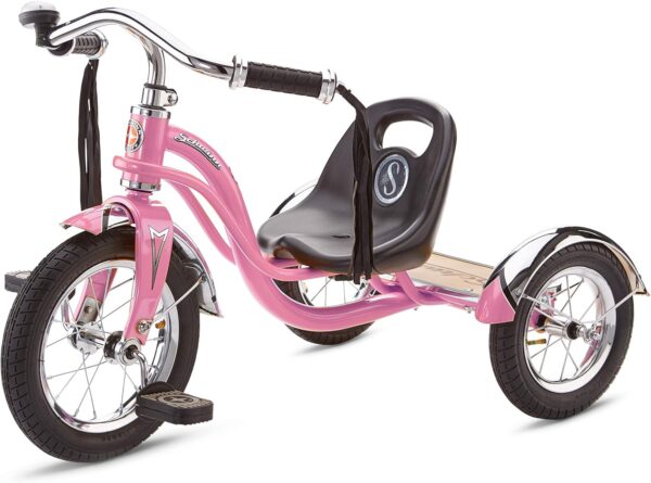 Schwinn Roadster Bike for Toddler, Kids Classic Tricycle, Low Positioned Steel Trike Frame w/ Bell & Handlebar Tassels, Rear Deck Made of Genuine Wood, for Boys and Girls Ages 2-4 Year Old, Light Pink - Image 2