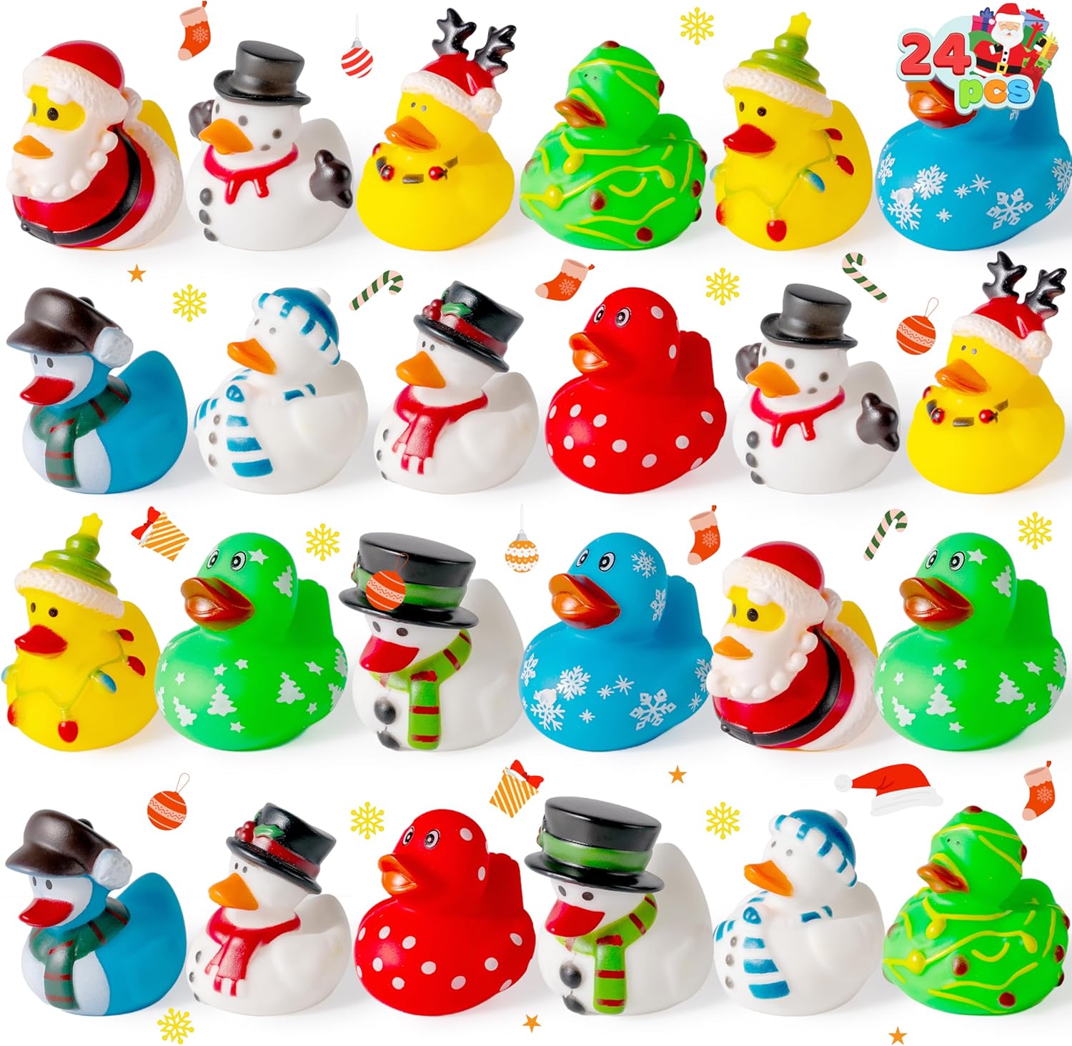 81pk2o7UUgL._AC_SL1500_.jpg JOYIN 24 PCS Christmas Ducks Baby Bathtub Toys, Assorted Xmas Rubber Duckies for Kids Gifts, Ducky Toddler Bath Toys Rubber Duck Bulk for Stocking Stuffers Party Favor Baby Shower Pool Toys - Image 1