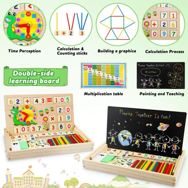 lenbest Wooden Toys Maths Games - Educational Science Kits - Number Blocks | Teaching Learning Clock | Counting Toys - Early Development & Activity Toys - Toys for 4 5 6 Year Old Boys Girls gifts - Image 2