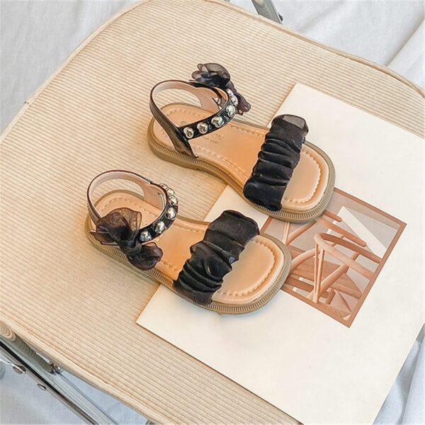 Girls Sandals Open Toe Mesh Design Sandals Bowknots Flat Sandals Summer Dress Shoes Leather Sandals for Girls Size 13 (Black, 12.5 Little Child) - Image 4