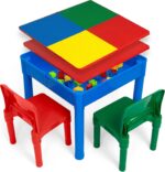 Play Platoon 5 in 1 Kids Activity Table and Chair Set for Toddlers, Building Block, Craft & Sensory Tables for Toddlers with 2 Chairs & 25 XL Blocks - Yellow Red Green