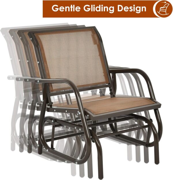CASART Outdoor Glider Chair, Garden Swing Chair with Sturdy Steel Frame, Single Seat Glider Rocking Chair for Patio, Backyard and Poolside (Brown) - Image 3