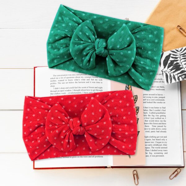 2Pcs Baby Headband Baby Turban Headband Baby Girl Headbands Baby Girl Bows Headband Newborn Headbands Baby Hair Bands for Newborn Baby, Toddlers(green/red) - Image 7