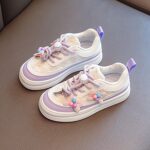 IQYU Sports Shoes Children's First Walking Shoes Non-Slip Soft Sole Baby Shoes Sports Leisure Shoes Girls Toddler Trainers Casual Children's Shoes Boys and Girls Canvas Shoes, purple, 2 UK - Image 2