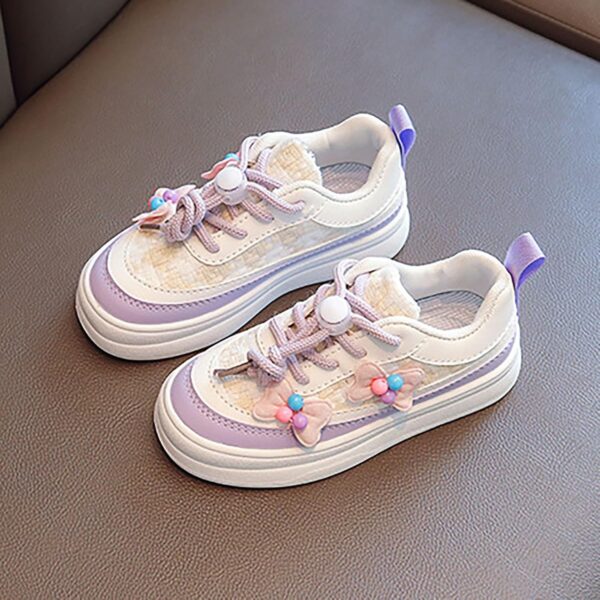 IQYU Sports Shoes Children's First Walking Shoes Non-Slip Soft Sole Baby Shoes Sports Leisure Shoes Girls Toddler Trainers Casual Children's Shoes Boys and Girls Canvas Shoes, purple, 2 UK - Image 2