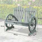 Outsunny 2 Seater Garden Bench, Comfortable Fir Wood Love Chair with Wagon Wheel-Shaped Armrests, Outdoor Adirondack Wooden Loveseats, Grey - Image 3