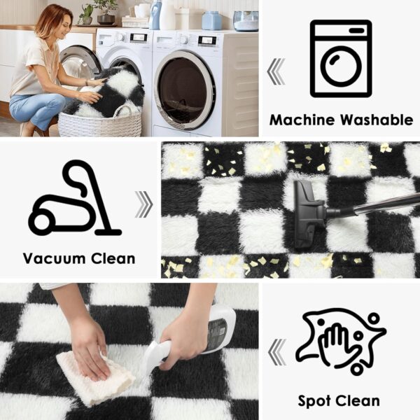 KICMOR 5x7 Rug for Living Room Bedroom, Fluffy Black and White Area Rug Fuzzy Shaggy Floor Carpets, Big Large Soft Plush Checkered Rugs for Kids Girls Boys Room Dorm Nursery, Home Decor Aesthetic - Image 5