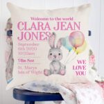 KRAFTYGIFTS Personalised Christening Gift Bunny Rabbit Cushion Cover Baby Boy Girl Pillow KC (Baby Girl KC96) - Image 2