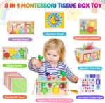 FCSONU Toddlers Montessori Toys for 3 Year Old Boys Girls, Wooden Baby Tissue Box Toys for Ages 3-4 Kids, Activity Cube|Sensory Toys for Toddlers 3, Christmas Birthday Gifts for 36+ Months - Image 2