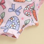Geagodelia Newborn Baby Girl My First Easter Outfit Bunny Bow Print Short Sleeve T-Shirt Top and Pompom Bloomers Easter Baby Clothes Set with Headband - Image 6