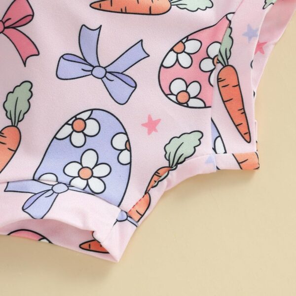 Geagodelia Newborn Baby Girl My First Easter Outfit Bunny Bow Print Short Sleeve T-Shirt Top and Pompom Bloomers Easter Baby Clothes Set with Headband - Image 6