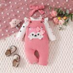QUNERY Baby Girls Clothes Floral Tops Bodysuit Bear Dungarees Adjustable Overalls Outfits Set - Image 3