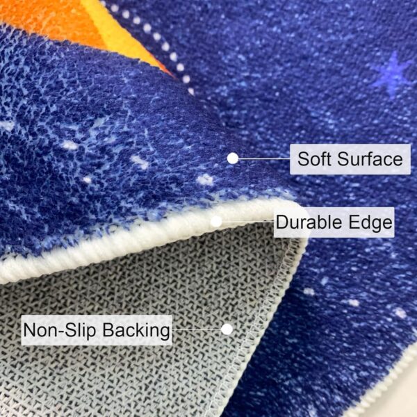 USTIDE Cute Kids Rug Outer Space Rug Universe Galaxy Rug Dark Blue Round Rug with Airship Rocket Soft Non Slip Carpet For Living Room Kids Bedroom Playroom Nursery, 120cm - Image 7