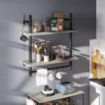 Bestier Floating Shelves Kitchen Shelves Wall Mounted 24" Wood Floating Shelf Bathroom 2 Tier Ladder Shelves with Tower Bar, Wall Decor for Bedroom, Living Room, Wine bar & Dorm,Grey Oak - Image 8