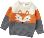 Baby Toddler Knitted Pullover Kids Girls Boys Cartoon Fox Print Graphic Color Block Patchwork Long Sleeve Cable Chunky Crew Neck Warm Cotton Acrylic Button Oversized Knit Jumper Casual Sweater