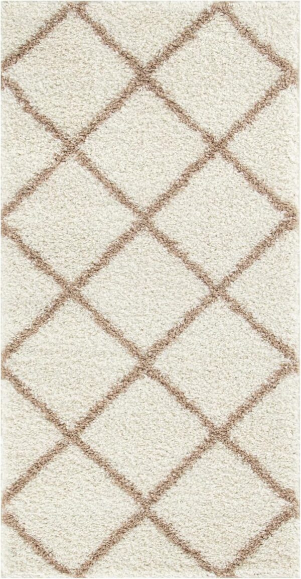 THE RUGS Shaggy Rug – Modern Moroccan Design Rugs for Living Room, Bedroom, Hallway, 3 cm Thick Area Rugs, (Diamond Ivory/Beige, 60x110cm) - Image 7