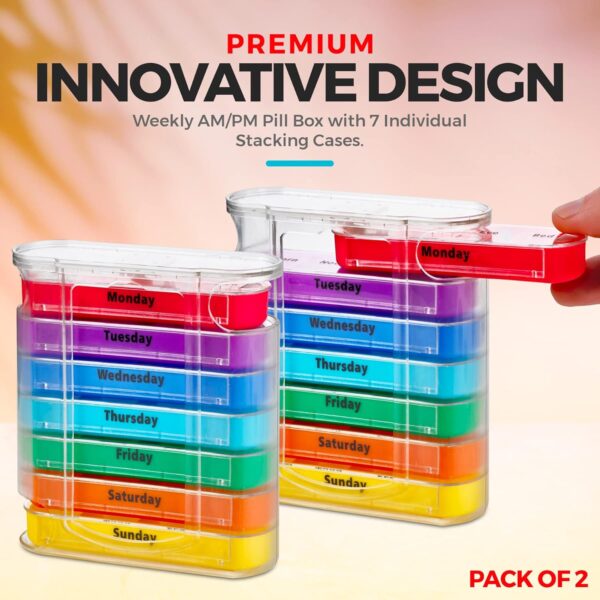MEDca Weekly Pill Organizer, Four Times-a-Day, Pack of 2 Dispensers with Stackable AM/PM Compartments - Image 7