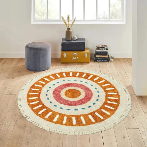 Lukinbox Boho Round Rug - 4ft Sun Washable Area Rugs for Bedroom, Soft Non-Slip Rainbow Color Circular Throw Rugs - Image 7