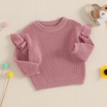 Geagodelia Toddler Baby Girl Warm Sweater Ruffled Long Sleeve Crew Neck Knitted Sweatshirt Pullovers Solid Color Knit Jumpers Tops Chunky Knitwear Fall Winter Clothes Outfits - Image 4