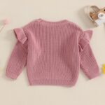 Geagodelia Toddler Baby Girl Warm Sweater Ruffled Long Sleeve Crew Neck Knitted Sweatshirt Pullovers Solid Color Knit Jumpers Tops Chunky Knitwear Fall Winter Clothes Outfits - Image 3