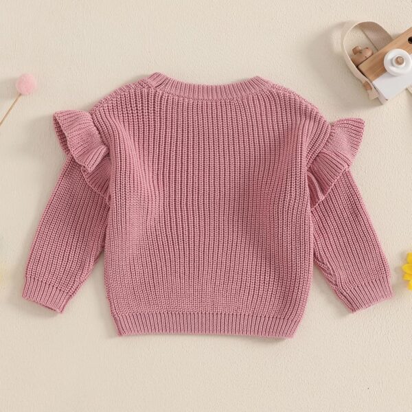 Geagodelia Toddler Baby Girl Warm Sweater Ruffled Long Sleeve Crew Neck Knitted Sweatshirt Pullovers Solid Color Knit Jumpers Tops Chunky Knitwear Fall Winter Clothes Outfits - Image 3