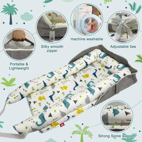Baby Lounger, Foldable Portable Infant Lounger, Baby Nest Cover, Suitable for 0-24 Months Newborn Baby Lounger,Home Travel Dual-Purpose Baby Nest（Blue Dinosaur） - Image 4