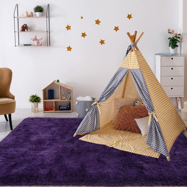 Przemy Dark Purple Area Rug for Bedroom, 4x6 Feet Fluffy Shaggy Rugs for Living Room, Super Soft Fuzzy Carpet Rug for Kids Girls Room Dorm Nursery Indoor Home Decor - Image 7