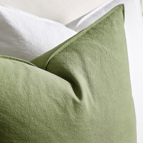Cushion Covers Green 45cm x 45cm Pack of 2 Cushions Cotton Soft Decorative Square Throw Pillow Case Flange Pillowcases for Livingroom Sofa Bedroom 18x18 Inch Sage Green - Image 2