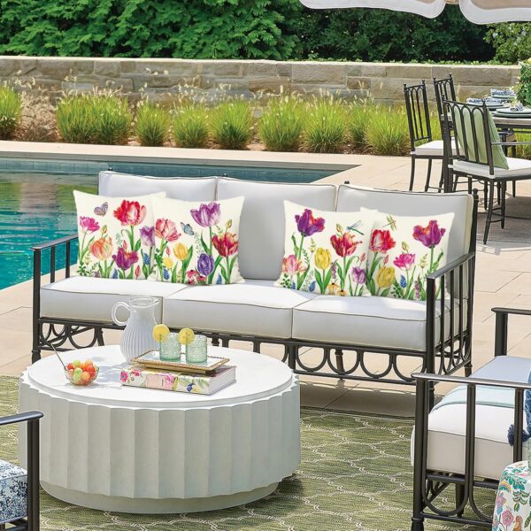 Bonhause Spring Flower Cushion Covers 45 x 45 cm Garden Floral Decorative Throw Pillow Covers for Sofa Bed Home Garden Outdoor Summer Spring Decor Set of 4 - Image 3