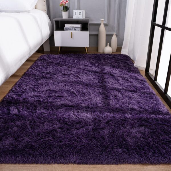 Przemy Dark Purple Area Rug for Bedroom, 4x6 Feet Fluffy Shaggy Rugs for Living Room, Super Soft Fuzzy Carpet Rug for Kids Girls Room Dorm Nursery Indoor Home Decor - Image 8