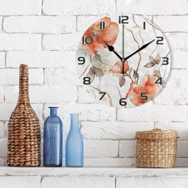 Ewusp Watercolor Flowers Wall Clock Battery Operated Silent Non-Ticking Clock Round Quartz Decorative Clock for Kitchen Living Room Bedroom Office School Nursery, 25x25 cm - Image 3