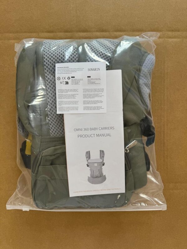 SONARIN Premium Breathable Baby Carrier with Storage Bag,Sunscreen Hood,Ergonomic,for Newborn to Toddler(0-48 Months),Head Support,Maximum Load 20kg,Front Facing Baby Carrier(Grey) - Image 8