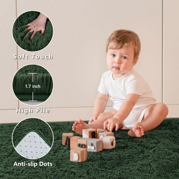 Larhom Fluffy Area Rugs for Living Room Bedroom, 4x6 Dark Green Ultra Soft Plush Fuzzy Rug, Anti-Skid Indoor Carpet Nursery Rugs for Kids Room Home Decor, High Pile, Non-Shedding - Image 3