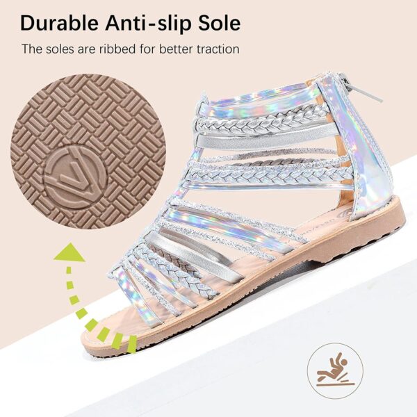 MIXIN Girls Gladiator Sandals for Big Kid Little kids with Strappy Ankle High Back Zipper - Image 5