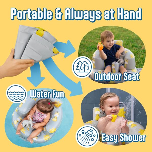 SplashEZ Inflatable Baby Seat - Sit-Up Chair for Baby 3 Months to 3 Years, Inflatable Sit Me Up Chair for Infant Sitting Support, Blow-Up Baby Seat with Air Pump for Home, Floor, and Travel, Giraffes - Image 5