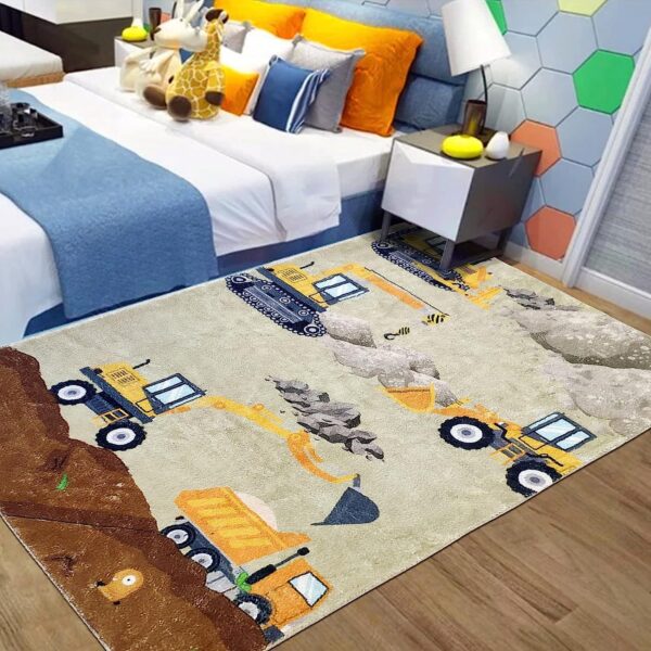 USTIDE Thick Kids Rug Play Mat,Cartoon Construction Area Rug Excavator Digger Kids Carpet Boys Girls Bedroom Rugs Floor Carpet Playroom Rug Nonslip Crawling Mat Plush Nursery Rug 120x180cm - Image 7