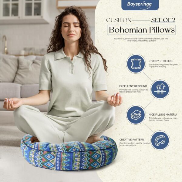 Round Meditation Cushion Set of 2, Large Bohomian Decorative Floor Cushions Thicked Memory Foam Throw Floor Pillows Seating, Tufted Soft Floor Pillows for Livingroom Yoga 22 * 22in - Image 2