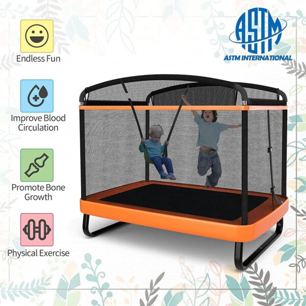 INFANS 6FT Kids Trampoline with Swing, ASTM Approved Rectangle Recreational Trampoline with Enclosure Safety Net, Indoor/Outdoor Baby Toddler Play Combo Bounce, Birthday for Boy & Girl - Image 5
