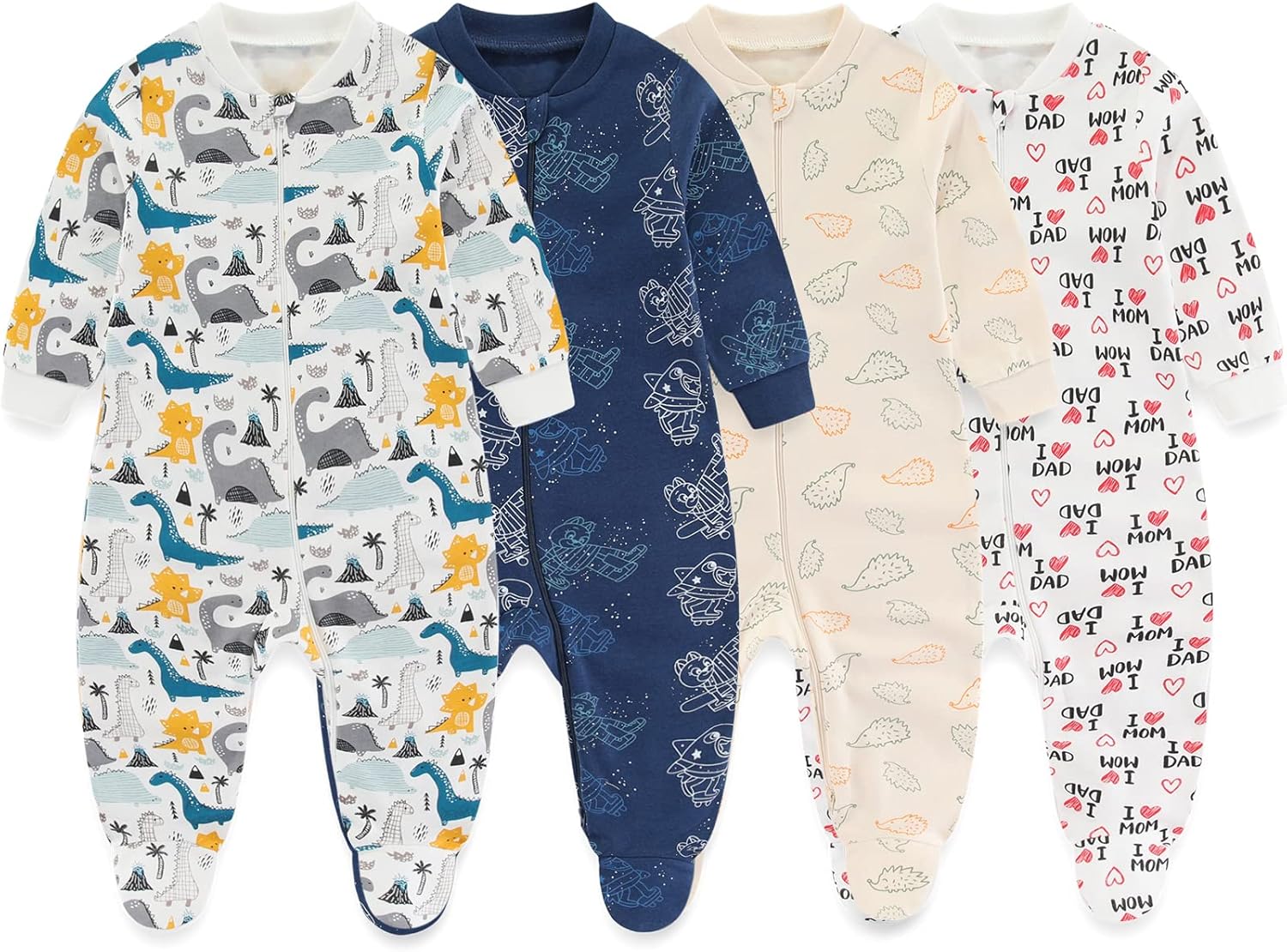 81xg1UmkEoL._AC_SL1500_.jpg MAMIMAKA Newborn Baby Boys Girls one-Piece Sleepsuit 4 Pack 2-way Zip Footed Pajamas for Play and Sleep - Image 1