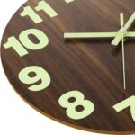 Plumeet Night Light Wall Clock, 12 Inch Wooden Glow in the Dark Clock for Bedroom, Silent Lighted up Wall Clock Luminous Numerals and Hands, Battery Operated for Living Room/Kitchen, Brown - Image 3