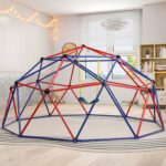 GYMAX 10FT Dome Climber, Kids Climbing Set with Swing and Convenient Grip, Indoor Outdoor Children Climbing Frame for 3-12 Years Old Boys Girls, Max Weight 350kg (Red+Blue, 305x293x159cm) - Image 8