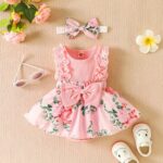 LYSINK Baby Girl Summer Clothes Sleeveless Lace Floral Romper Dress with Headband 0-18M Cute Newborn Outfits - Image 2