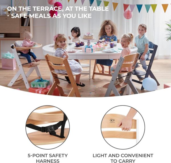 Kinderkraft Wooden Highchair 3 in 1 ENOCK, Multifunctional Baby Chair, Ajustable Heigh and Footrest, Safety Harness, with Detachable Tray, for Children up to 10 Years, Natural - Image 8