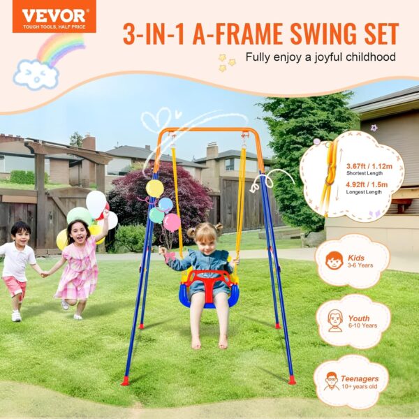 VEVOR 3-in-1 Toddler Swing Set with 4 Sandbags, Foldable Metal Stand, Easy to Assemble, Swingset Indoor/Outdoor for Kids Aged 3+, Blue+Yellow, 9.35 kg - Image 2