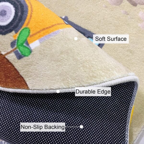 USTIDE Thick Kids Rug Play Mat,Cartoon Construction Area Rug Excavator Digger Kids Carpet Boys Girls Bedroom Rugs Floor Carpet Playroom Rug Nonslip Crawling Mat Plush Nursery Rug 120x180cm - Image 4