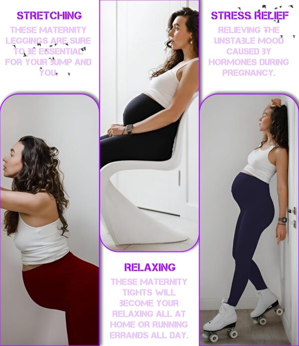 Mega_Jumble 2 Pack Maternity Leggings Over Bump High Waist Belly Support Soft Stretchy Pregnancy Pants Yoga Workout Pajama Trousers - Image 5