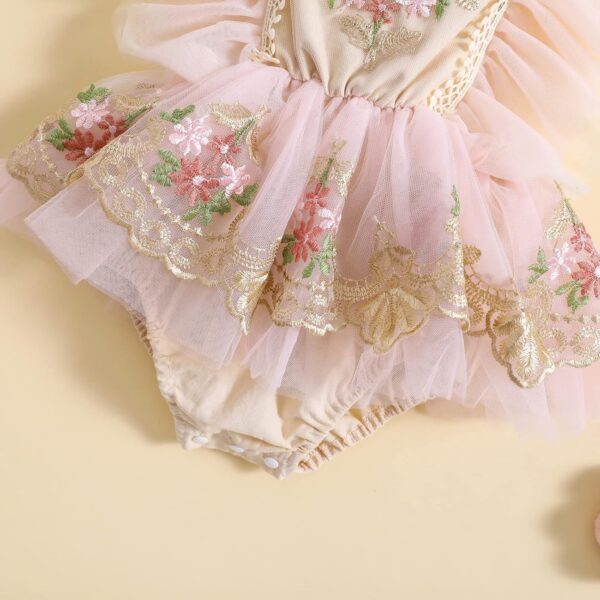 Dubute Baby Girls Rompers Dress Lace Trim Butterfly Pattern Embroidered Fly Sleeve Tulle Skirt Hem Bodysuits Clothes with Headband - Image 6